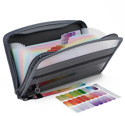 NAFY Small Accordian File Organizer, A5 Check Size 13 Pockets Coupon Receipt Holder Organizer with Zipper, 11X7 Inches Accordion Expanding Folder Wallet for Coupon, Receipt, Bills, Cash(Black)