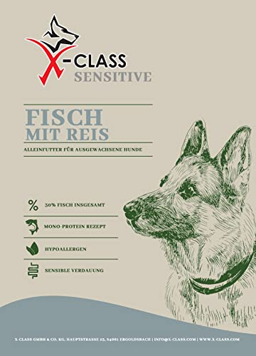 X-CLASS Sensitive Fisch mit Reis, Trockenfutter für ausgewachsene Hunde, 10kg