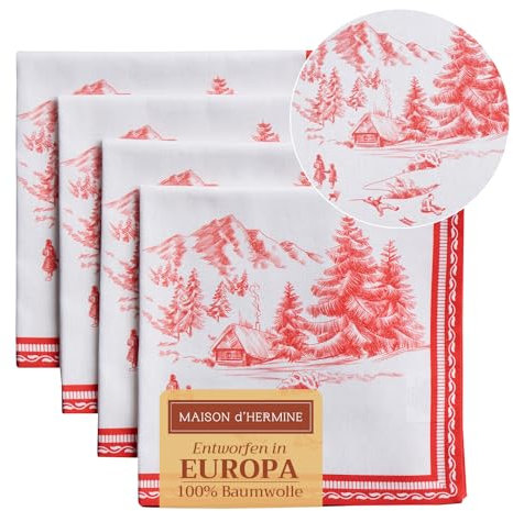 Maison d' Hermine Cloth Napkins Set of 4 100% Cotton Everyday Reusable Square Napkins Cloth Washable, Dinner, Party, Wedding, Restaurant (Winter Jouy, 45 CM x 45 CM)