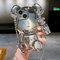LANJINDENG Compatible with iPhone 14 Plus Case Cute 3D Cartoon Silver Teddy Bear with Metal Chain Strap Bell Pendant Sparkle Bling Luxury Designer Soft Protection Cover for Women Girls