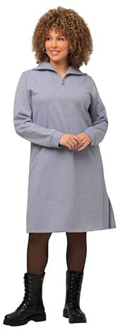 Ulla Popken Robe Sweat avec col Troyer, Mélange de Gris Clair, 48-50 Femme