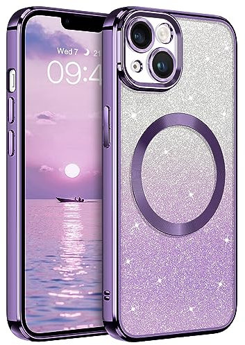 DUEDUE für iPhone 13 Hülle Glitzer 6.1'', iPhone 13 Handyhülle Glitzer mit Mag-Safe Magnetische Stoßfeste Schutzhülle Soft TPU für iPhone 13 Hülle Mag-Safe Magnetische 6.1 Lila