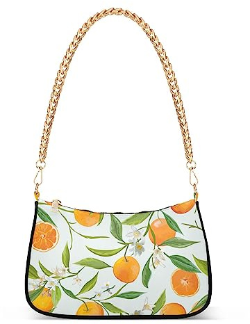 Floral Orange Früchte Reißverschluss Umhängetasche für Frauen Kette Handtaschen Damen Tote Satchel Taschen, Blumige Orangenfrüchte, Einheitsgröße