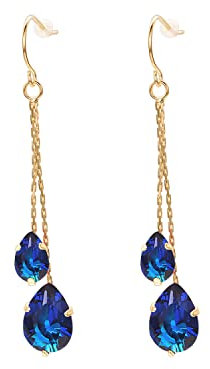 Vissen CZ Pendante Femme Boucle D'oreille Bleu Zirconium Plaqué Or Crochet Chainette Oreille Bijoux Hypoallergéniques Mode Longue…