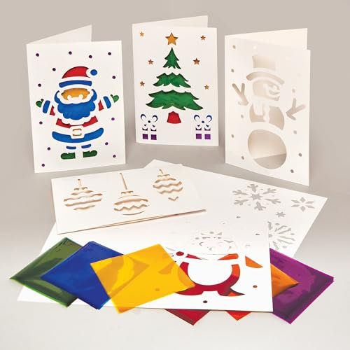 Baker Ross FX849 Weihnachts-Glasbild-Karten-Sets - Packung mit 6, Weihnachts-Kartenbastelset für Kinder, Mittel