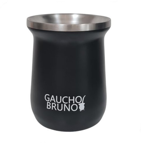Gaucho Bruno - Mate industriel en acier inoxydable pour boire du Yerba Mate | Facile à nettoyer | Confortable à tenir | Garde au chaud plus longtemps, noir