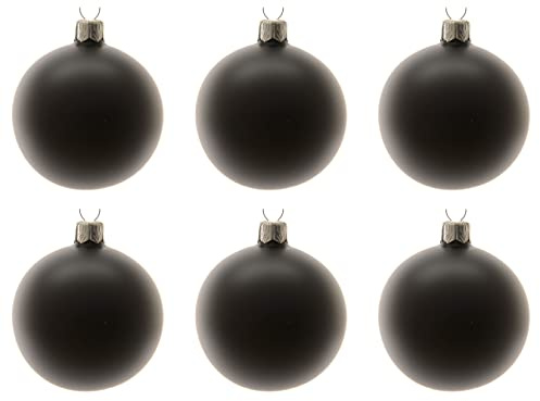 Kaemingk Weihnachtskugeln Glas mundgeblasen 8cm x 6er Box Christbaumkugeln schwarz matt
