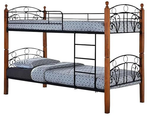 MN Furniture Metal Bunk Bed for Kids Space Saving and Sturdy with Ladder (Oak)
