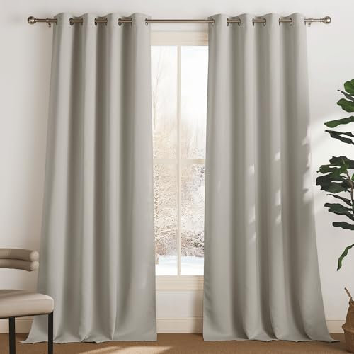 PONY DANCE Rideau Opaque Occultant, Décoration Fenêtre Isolation Froid Bloquer Lumiere à Oeillets Draperie de pour Enfant/Adulte, L 140 X H240cm, Lot de 2, Blanc Écru