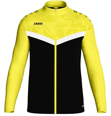 JAKO ICONIC Unisex Polyesterjacke Gr. 152 Schwarz/Soft Yellow - Atmungsaktive Kinder Trainingsjacke Jungen und Mädchen im modernen Design, 100% recyceltes Polyester