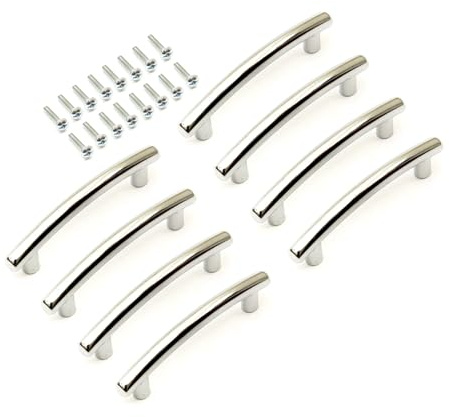 Curved Bow Handle 64mm H/C Polished Chrome & Screws Kitchen Drawer Cupboard Cabinet Door (8, 35mm Screw Length)