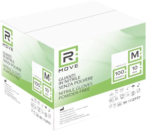 RMOVE Lot de 1000 gants en nitrile blancs sans poussière, sans latex, hypoallergéniques, 10 boîtes de 100 gants jetables pour esthéticiennes, tatoueurs, domaines médicaux