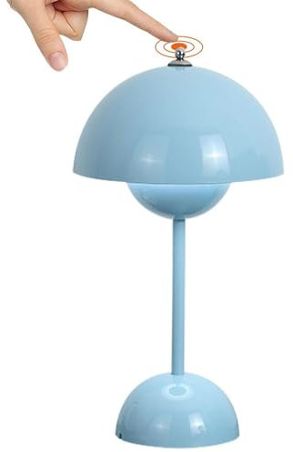 LED Flowerpot Tischlampe Kabellos mit Akku, Nachttischlampe Touch Dimmbar Flowerpot Lamp mit 3 Helligkeitsmodi, Dekorative Retro Schreibtischlampe für Schlafzimmer, Bars, Restaurants (hellblau)