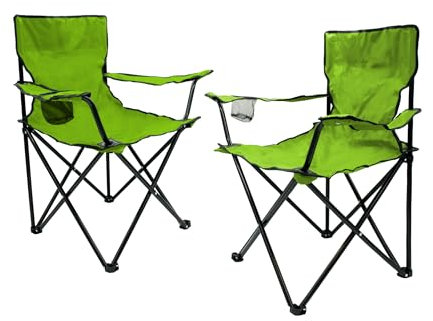 Lot de 2 chaises de camping pliantes avec porte-gobelet - Vert citron - Chaise de camping pliable avec sac de transport - Chaise pliable pour festival, loisirs, jardin, pêche, charge maximale : 100 kg