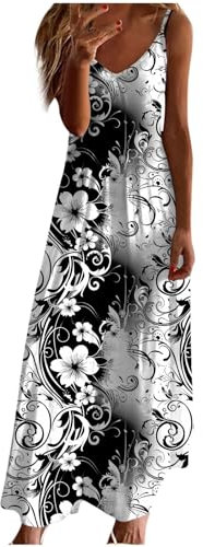 Ceboyel Vestito estivo estivo da donna con spalline sottili floreali abito lungo lungo lungo scollo a V abiti bohémien sexy abiti da spiaggia alla moda 2024, Nero #43, L