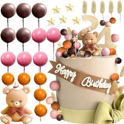 SBOACXC 26 Stück Mehrfarbige Teddybär Kuchen Topper Dekoration für Baby Dusche, Hochzeit, Geburtstag, Party & mehr