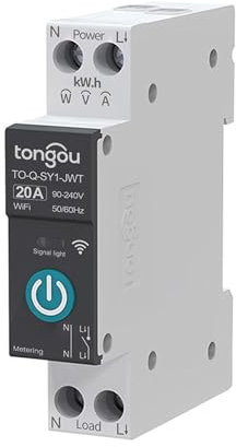 TONGOU DIY 1P+N Hutschiene WiFi Smart Schalter|20A WLAN Intelligenter Relais Schalter|iOS Android App|TUYA/Smart Life App Fernbedienung|für Smart Home|Mit Metering|Sprachsteuerung und Zeitmessung