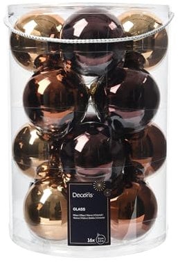 Kaemingk Bolas de Navidad de Cristal - 8 cm, 16 Unidades, Brillantes, Grandes para Árbol de Navidad - Decoración y Adornos, Mezcla Marrón