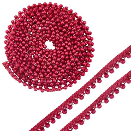 PH PandaHall Perlen Spitze Trim Faux Perlen Spitze Band Lila Bänder Trim mit 6 mm Perlen Perlen Nähen Trim Perle Applique Quaste Rand Trim zum Karneval Fasching Nähen Hochzeit Dekoration 4,5 m