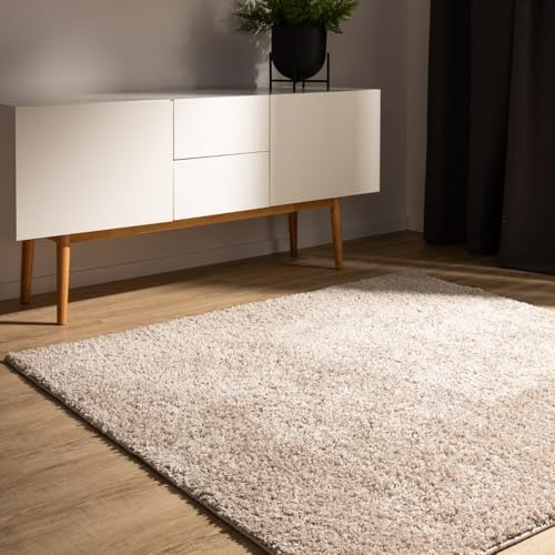 benuta Basic Hochflorteppich Teppich Wohnzimmer Sohari - Beige 160x160 cm - Minimalistischer Look - Weich & Waschbar - Für Schlafzimmer, Flur oder Esszimmer - Geeignet für Fußbodenheizung
