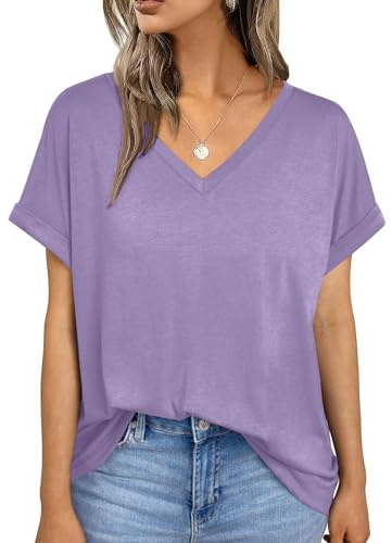 AirMood Top Estivo da Donna con Scollo a V, vestibilità Ampia, Casual, a Maniche Corte, Stile Casual, Viola, L