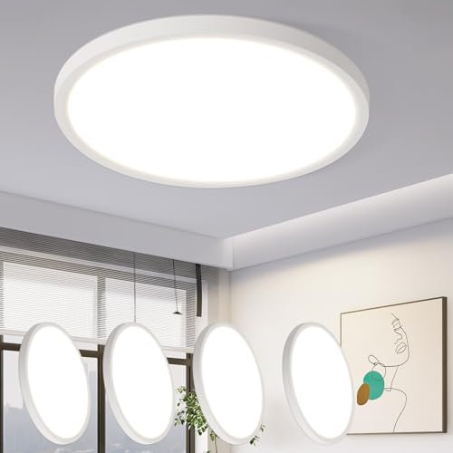 ZMH 4ER Deckenlampe LED Deckenleuchte Flach - 18W Badlampe Warmweiß Rhombenplatte Ø22cm Badezimmer Badezimmerlampe Deckenbeleuchtung IP44 Wasserdicht Küchenlampe Rund Weiß für Bad Küche Schalfzimmer