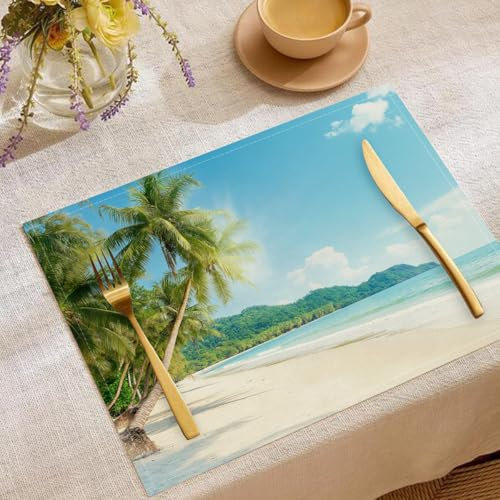 Set De 2 Sets De Table D'Été Feuilles Plage Tropicale Sets De Table Palmiers Décoration De Table Lavables pour Les Vacances Cuisine Fêtes 45 X 30 Cm