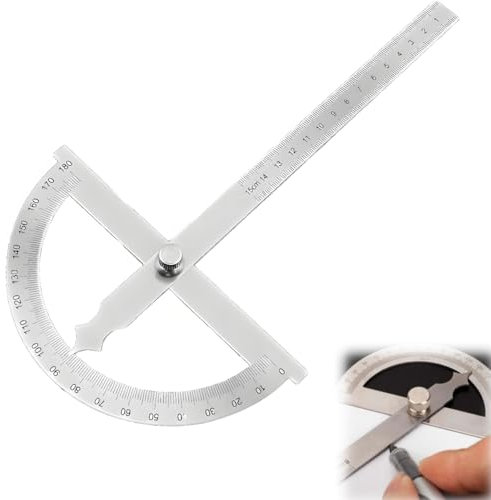 Winkelmesser Metall 0-180° Präzisions-Winkelmesser aus Edelstahl mit Feststellschraube | Robuster Universal-Winkelmesser mit klarer Skala für Tischler