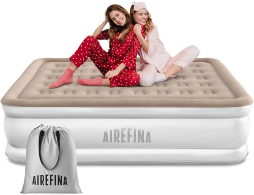 Airefina Inflatable Air Mattress, Air Bed with Built-in Pump, Blow Up Mattress in 3 Mins Fast Self-Inflation, Comfortable Flocked Surface Airbed for Guest, Home Use & Camping, -203×152×40CM