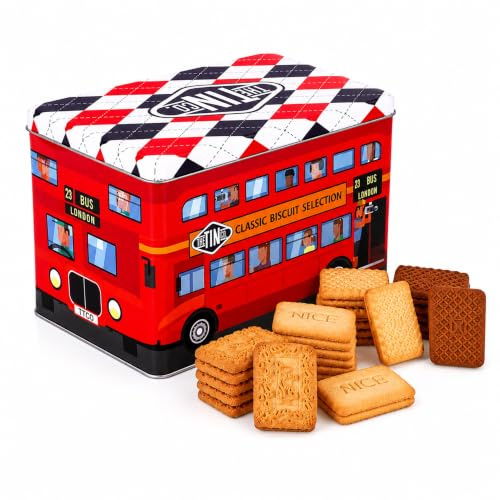 Red London Bus Biscuit Tin 487g – Classic Assorted Biscuits in Double Decker Bus Gift Tin – British-Themed Biscuit Gift Set for Christmas, Birthdays & Special Occasions