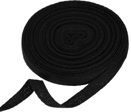 QUARKZMAN Algodón Cinta Negro, 10mm x 10m Cinta Bies de Espiga Cuerda al sesgo Sarga Correa Tela Fina para Coser Costura Accesorio para Manualidades DIY Envoltura Regalo Ropa