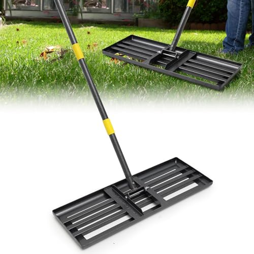 Stor utjämningsräfsa för gräsmatta, kraftig gräsmattskratta i metall med 183 cm handtag, trädgårdsräfsa med slät kant och 76 cm huvud för utjämning av jord, spridning av matjord och grässkötsel