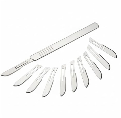 YIPFEN 10 pcs Lame Bisturi Sterili Monouso con 1 Manico Bisturi, Ideale per Taglio, Pedicure, Artigianato, Modellismo, Materiali e Pelle (Nr. 23)