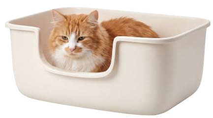 Suhaco Large Cat Litter Tray with High Sided and Low Entry Durable Plastic Litter Box for Indoor Cats Easy Clean Open Top Design 49 x 42 x 22cm (White)