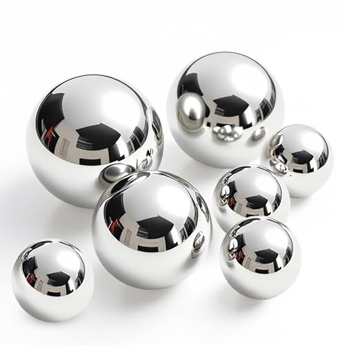 Spetebo Edelstahl Deko Kugel Silber für Zierbrunnen in 3 Größen 4cm bis 8cm - 7er Set - Metall Hohlkugeln zum Dekorieren und Basteln - Garten Dekokugel Schwimmkugel Metallkugel Teichkugel Gartenkugel