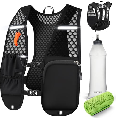 EFFILUMLUX Gilet Running Uomo Donna Ultralight 160g, Gilet Trail Borraccia 500ml, Zaino Running Idratazione Regolabile Riflettente Fischietto Tasche Telefono Corsa Trail Running Maratona Trekking