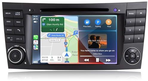 Radio Android de 7'' para Mercedes-Benz Clase E W211 Clase CLS W219, CarPlay por Cable & Android Auto, Navegación GPS, Bluetooth, WiFi, MirrorLink, FM, Control del Volante, Reproductor CD, 2+32G
