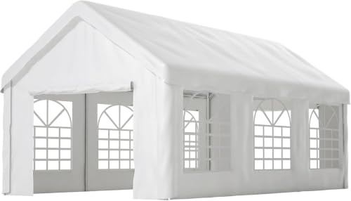 Homgoday Cobertizo Metálico 18m² 3x6m Doble Paso Puertas Enrollables, Garaje para Coche Resistente Impermeable Ventilación, Lona Oxford PE Protección UV, Almacenamiento Exterior