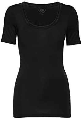 ICHI IHZOLA Damen T-Shirt Kurzarm Shirt rundhalsshirtp mit aufgesetzten Kanten Slim Fit, Größe:M, Farbe:Black (10001)