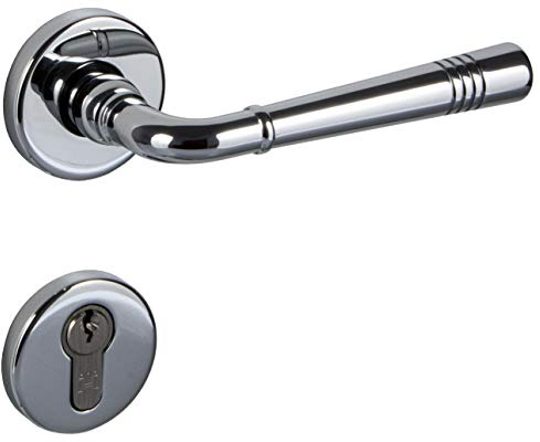 Gedotec Drückergarnitur Messing | 1 Stück Türbeschlag Chrom Türgriff Zimmertür | Türdrücker Antik Vintage für Innentüren | Türklinke PZ - Zylinder | LADY 151-R | Türgarnitur mit Befestigungsmaterial