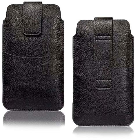 AXELENS Custodia Universale Nera a Sacchetto da Cintura per Smartphone 4,8” a 5,1” – in Similpelle con Chiusura a Strappo, Porta Carte & Passante Cintura – Colore Nero