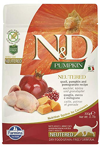 Farmina N&D Pumpkin Adult Pellets Katzenfutter(Trockenfutter, mit hochwertigen Vitaminen und natürliche Antioxidantien, ohne Mais, Zutaten: Wachtel und Granatapfel, Portionsgröße: 300 g)