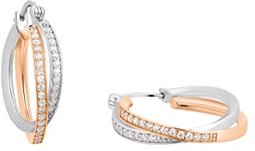 Amor Creolen 925 Sterling Silber Damen Ohrschmuck, mit Zirkonia synth., 2,5 cm, Bicolor, Kommt in Schmuck Geschenk Box, 2022047