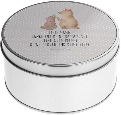Mr. & Mrs. Panda Blechdose rund Bär Kind - Geschenk, Metallboxen, Geschenkbox, Keksdose, Oma, Vorratsdose, Lunchbox, Mama, Familie, Haare kämmen,