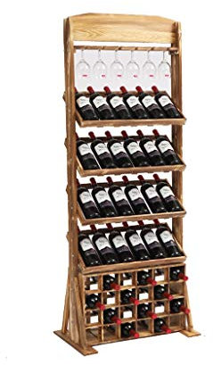 MYBA Weinregal Weinregal aus Holz Wein Storage Rack Aufsatz- Anzeige Regale Freistehende Boden Home Küche Freistehende Flaschenregal Flaschenregal (Color : D, Größe : with Cup Holder)