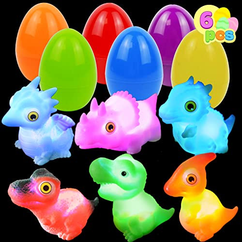 JOYIN 6 Pcs Prefilled Easter Eggs with Light-up Floating Dinosaur Bath Toys, Multicolor
