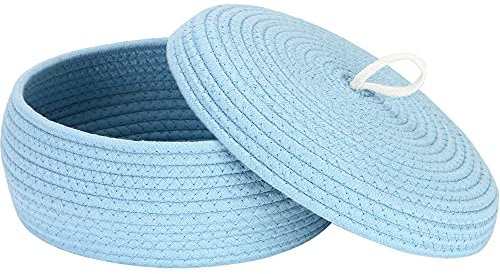 Sea Team Eleganter runder Baumwollseil-Aufbewahrungskorb mit Deckel - Multifunktionaler Organizer für Snacks, Handtücher uvm. - Ideal für Ihr Zuhause, 13 x 5.5 Zoll (Groß,Flach,Blau)
