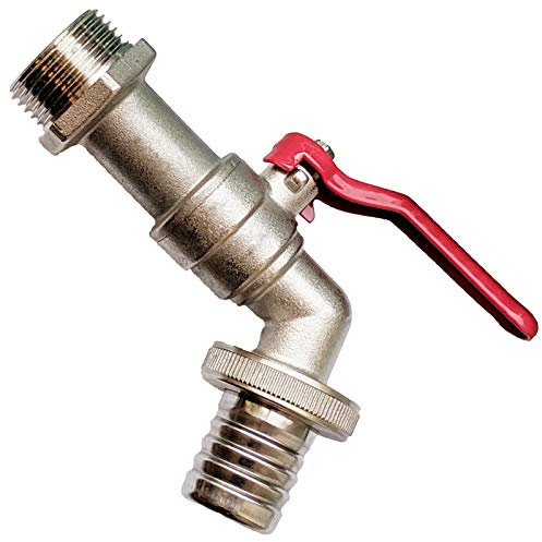 Auslaufhahn aus Messing Hebelgriff rot Wand Anschluss 3/4 Rohr Zoll Aussengewinde AG mit Schlauchtülle Außendurchmesser 20 mm Absperr Ventil Wasser Garten Schlauch