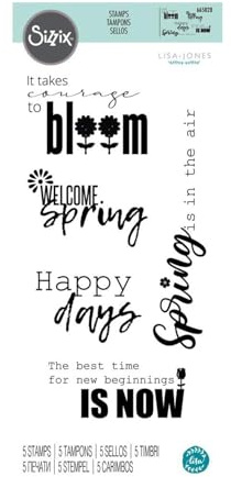 Sizzix Clear Stamps Set 5PK Spring Sentiments by Lisa Jones, 665828, One Size