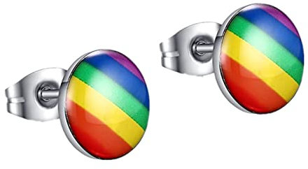 Flongo LGBT Ohrstecker Ohrringe Gestüt Ohrhänger Gummi Kautschuk Silber Spitze Stecker Plug Taper Regenbogen Streifen Gay Pride Schwul Homosexual Homosexuell